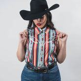 Blusa Rock&Roll Navajo Retro Turq/Rojo 022